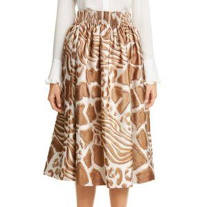 NWT Adam Lippes Animal Pattern Gathered Jacquard Skirt in Savannah